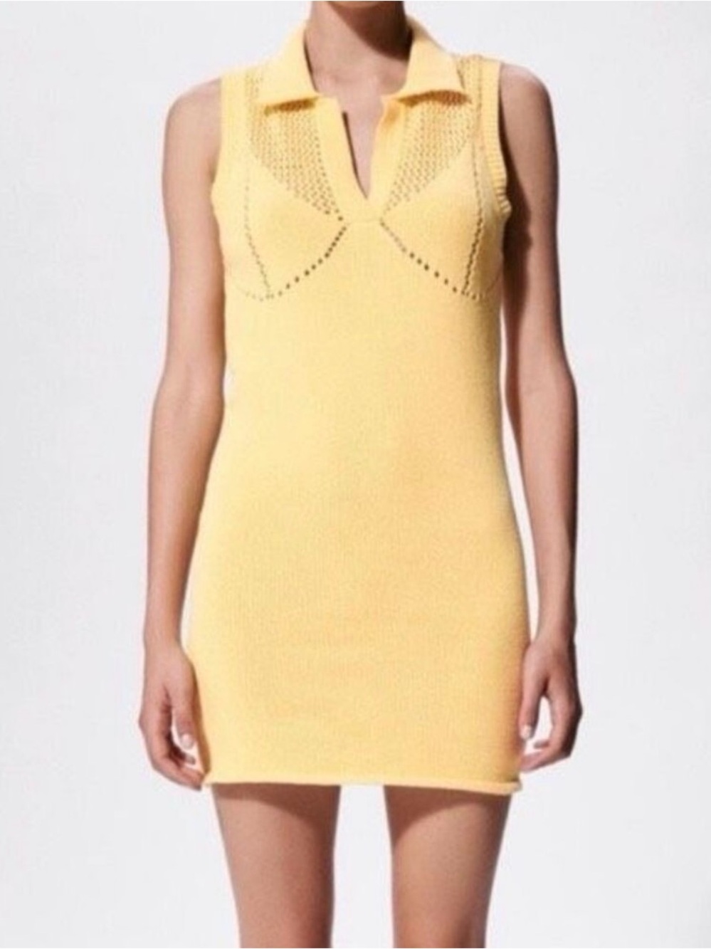 Zara Sleeveless Polo Knit Mini Dress in Pale Yellow